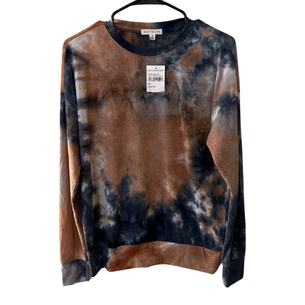 Socialite Navy Tie Dye Oversized Long Sleeve Tee Size XS